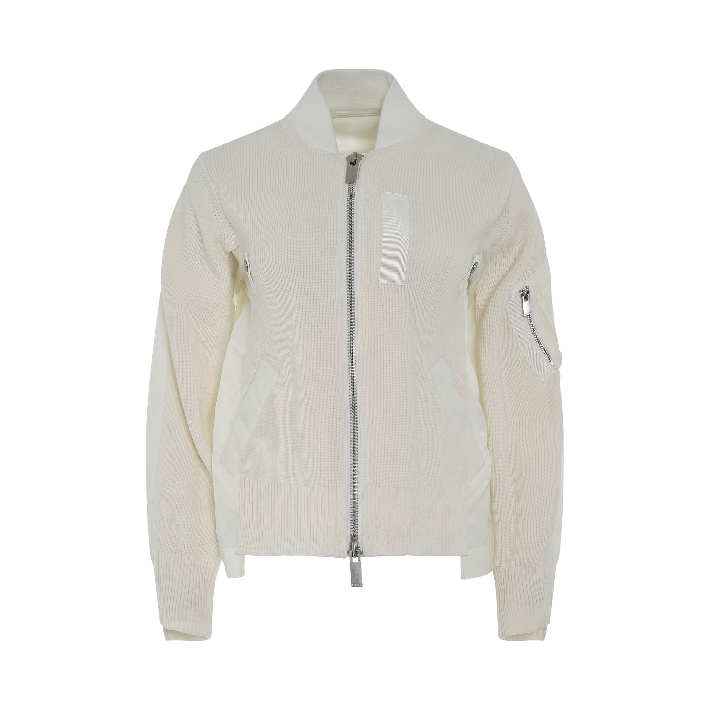 Nylon Twill Mix Knit Jacket in Off White