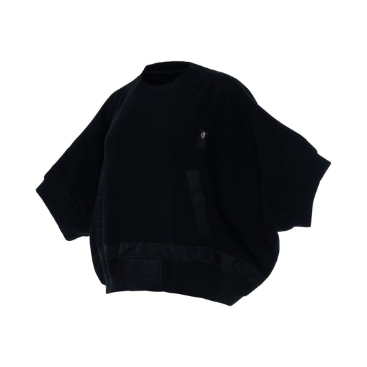 Nylon Twill Mix Knit Pullover in Black