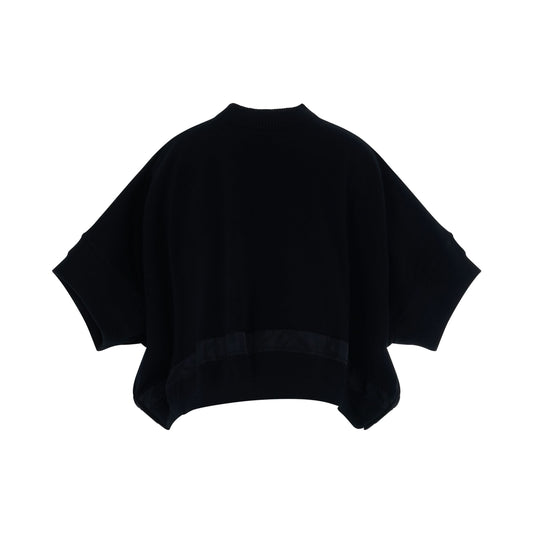 Nylon Twill Mix Knit Pullover in Black