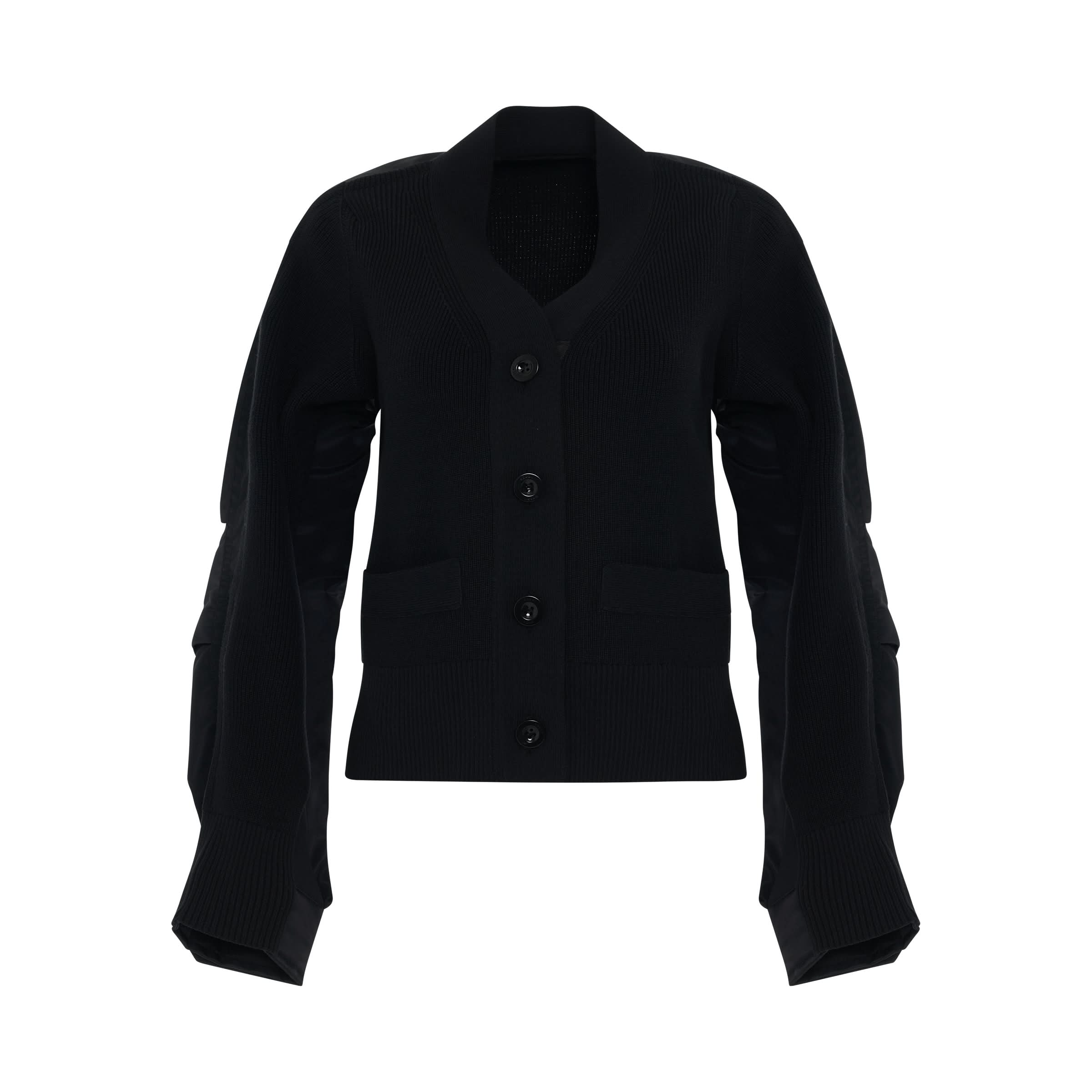 Nylon Twill Mix Knit Cardigan in Black