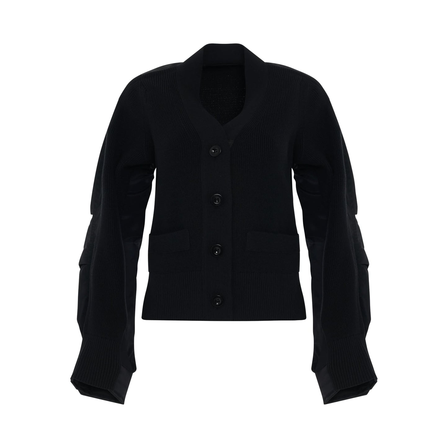 Nylon Twill Mix Knit Cardigan in Black