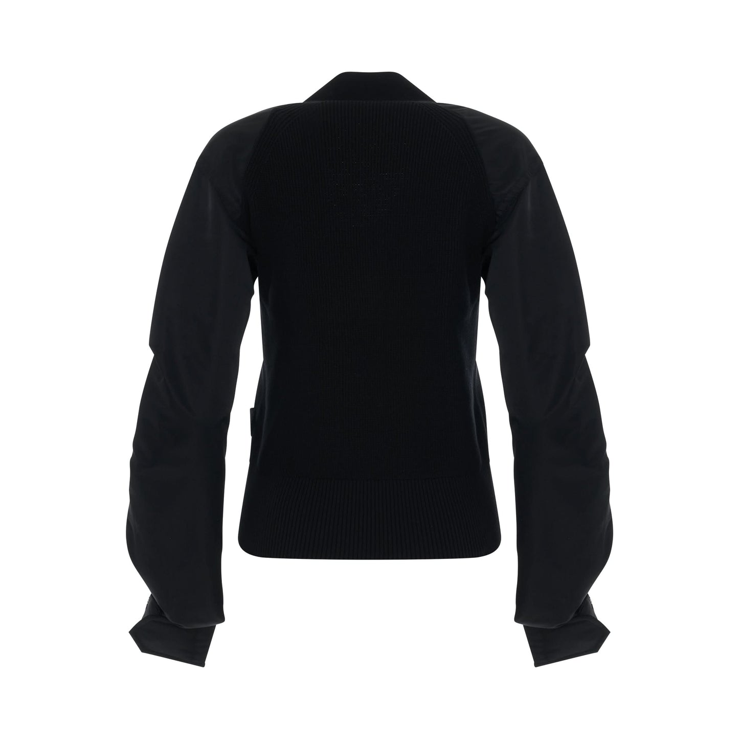 Nylon Twill Mix Knit Cardigan in Black