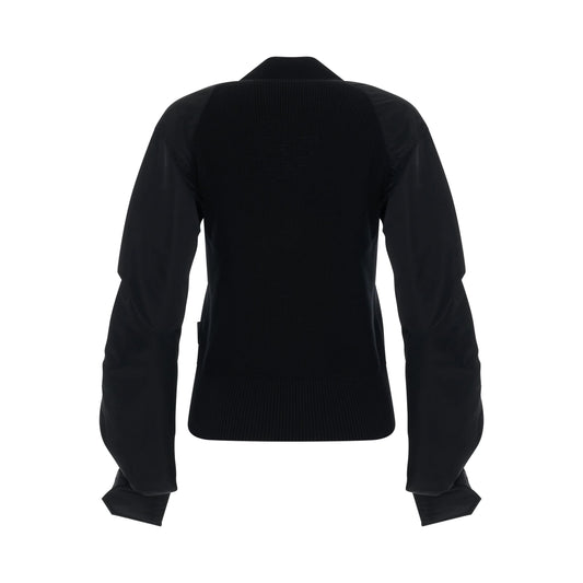 Nylon Twill Mix Knit Cardigan in Black