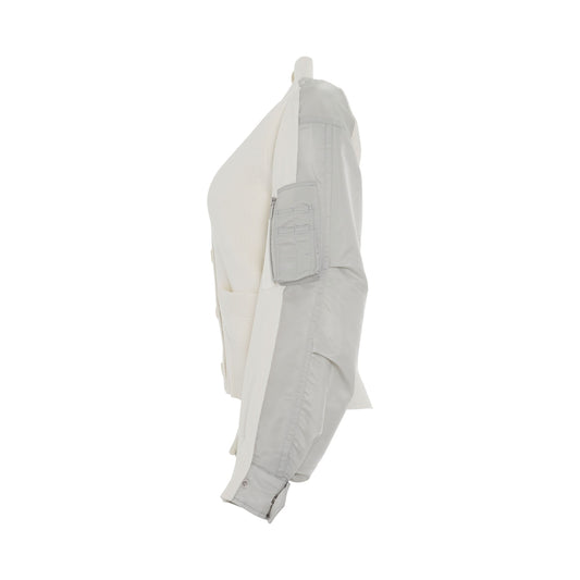 Nylon Twill Mix Knit Cardigan in Off White