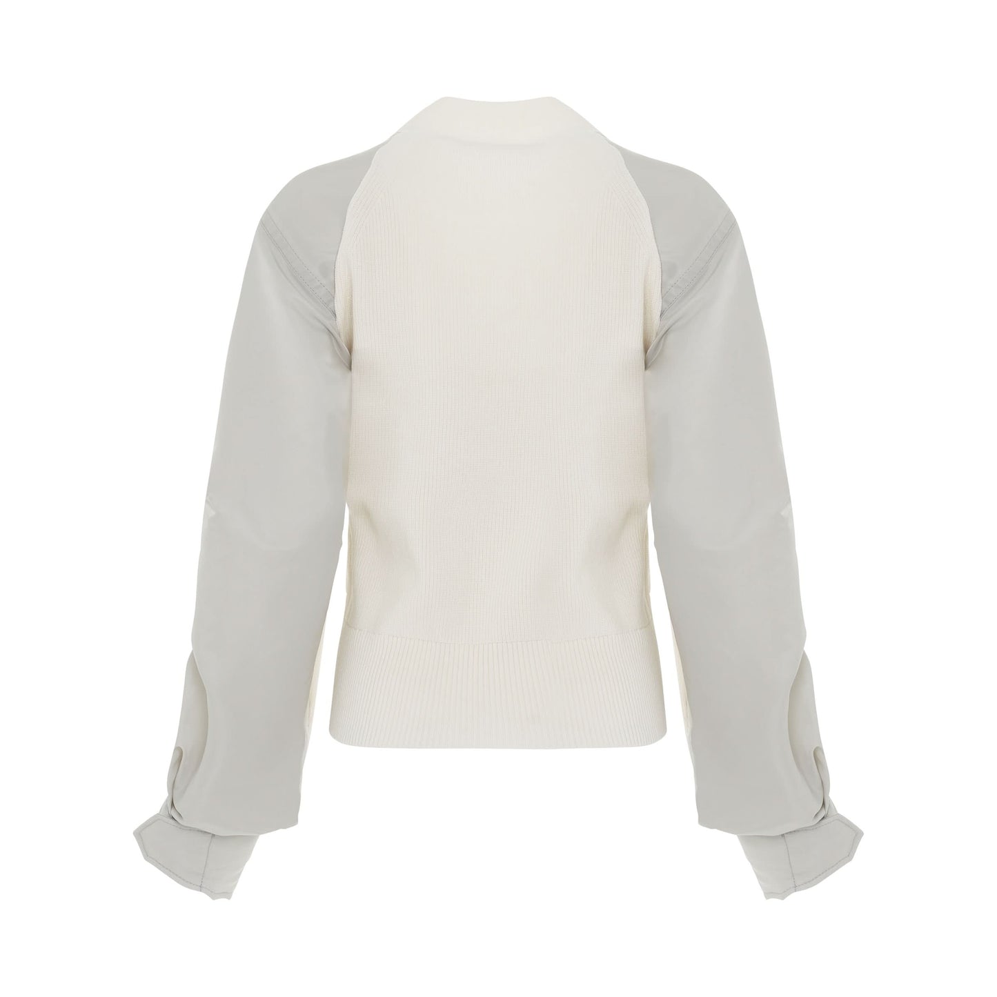 Nylon Twill Mix Knit Cardigan in Off White