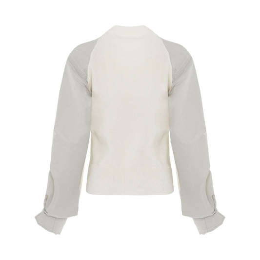 Nylon Twill Mix Knit Cardigan in Off White