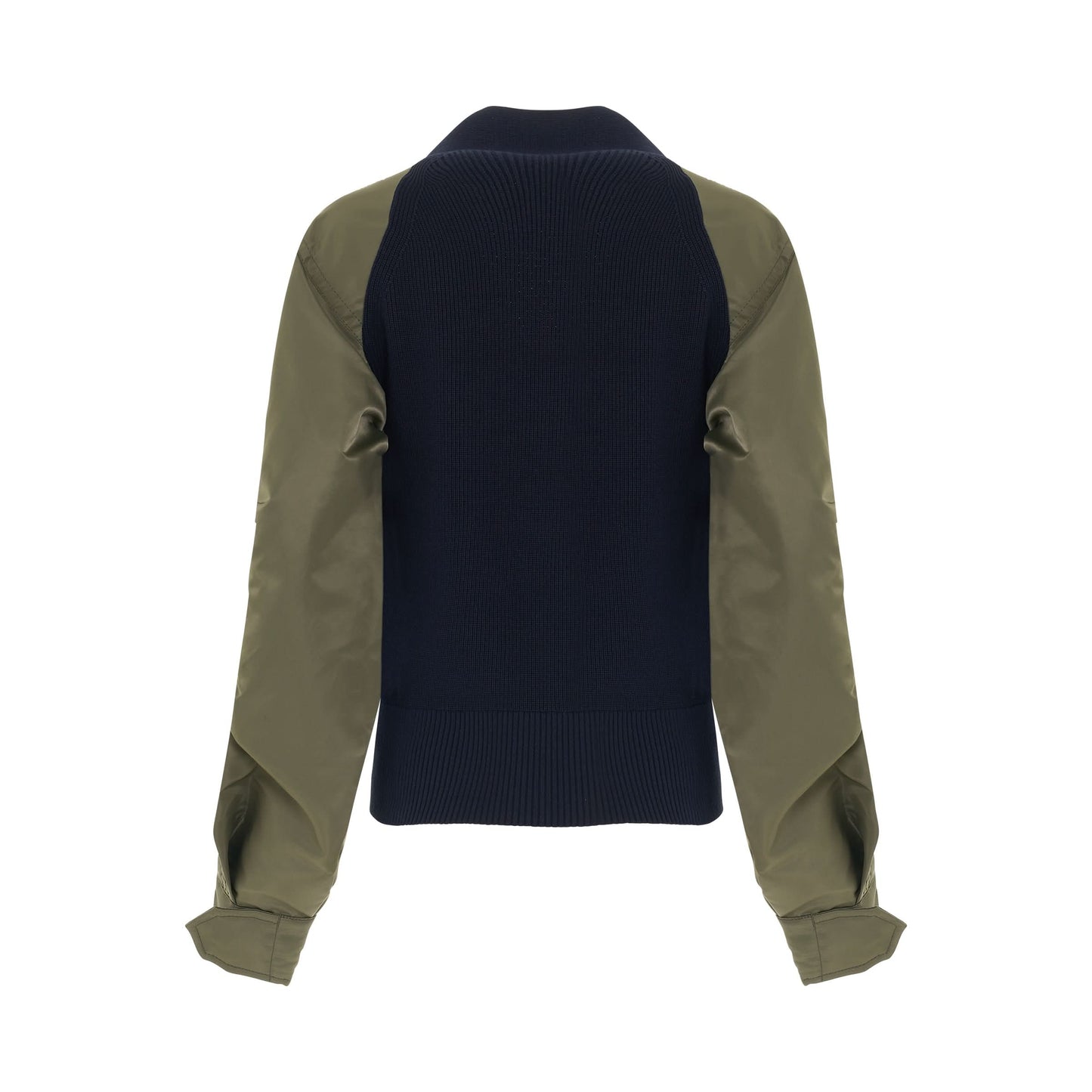 Nylon Twill Mix Knit Cardigan in Navy