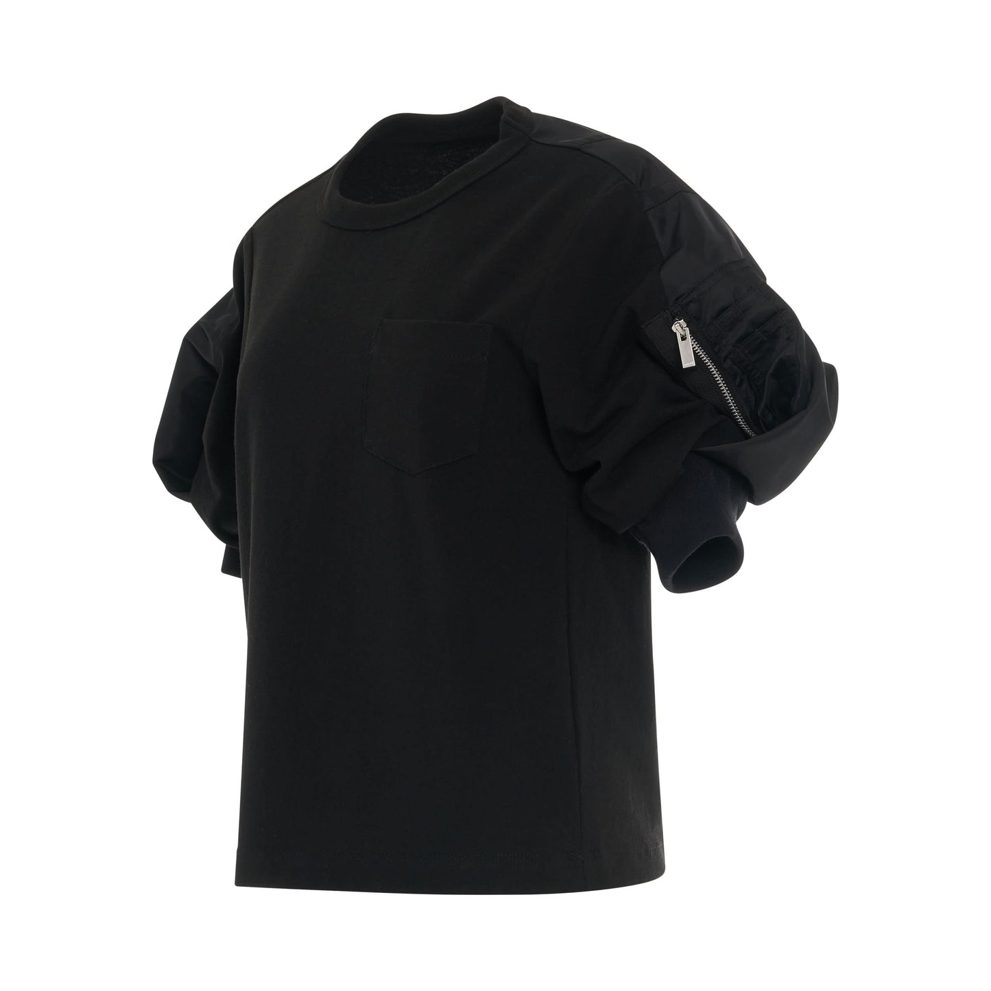 Nylon Twill Mix T-Shirt in Black