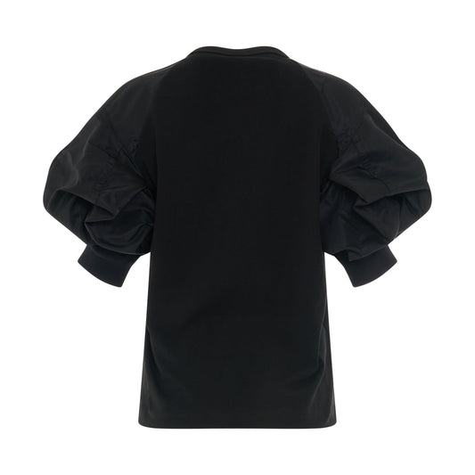 Nylon Twill Mix T-Shirt in Black