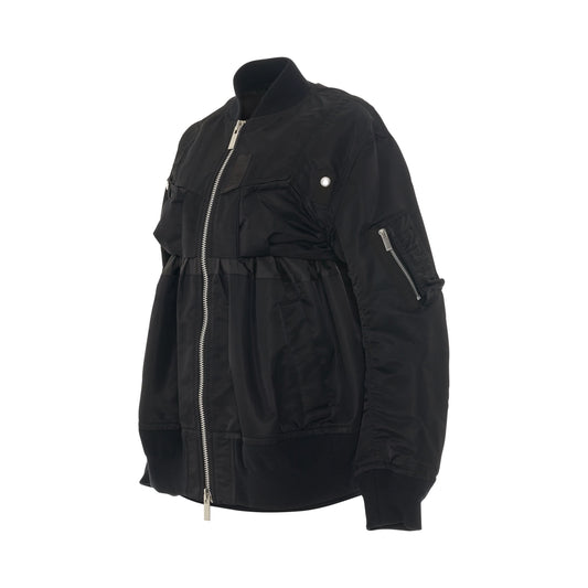 Nylon Twill Mix Zip Jacket in Black