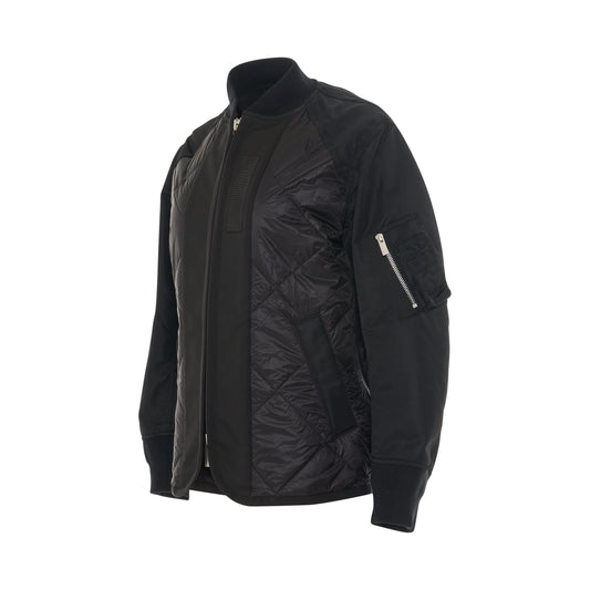 Nylon Twill Mix Quilted Jacket in Black