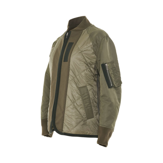 Nylon Twill Mix Quilted Jacket in Khaki