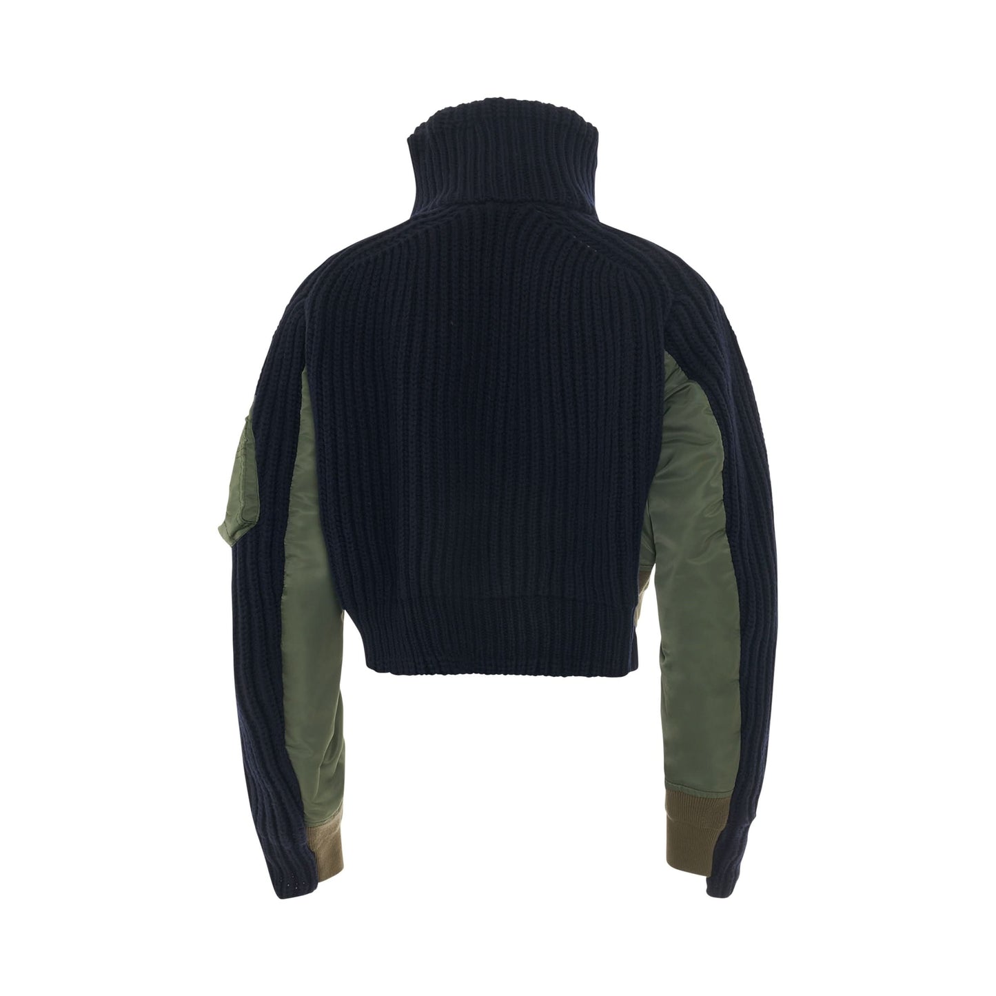 Nylon Twill Mix Wool Knit Jacket in Navy/Khaki