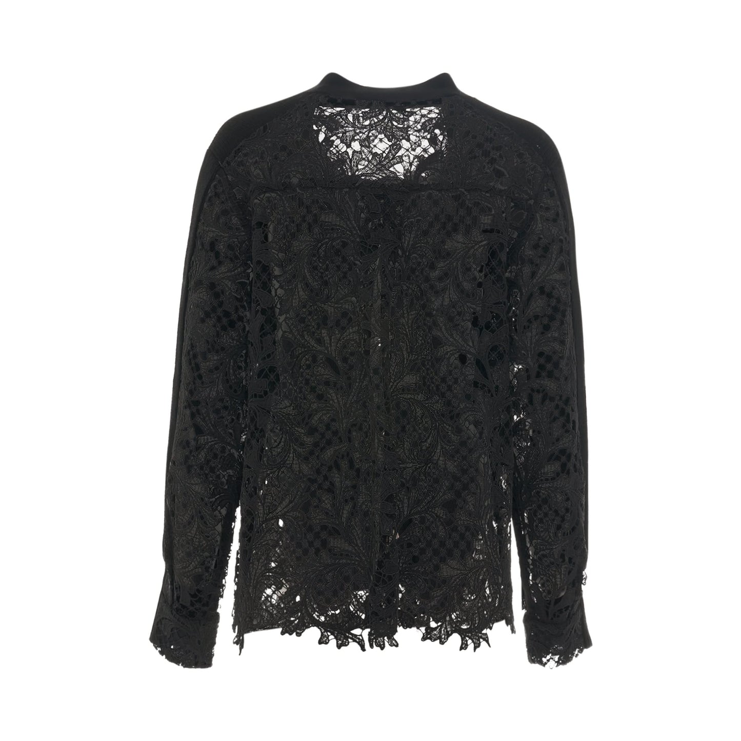 Embroidery Lace Wool Knit Cardigan in Black