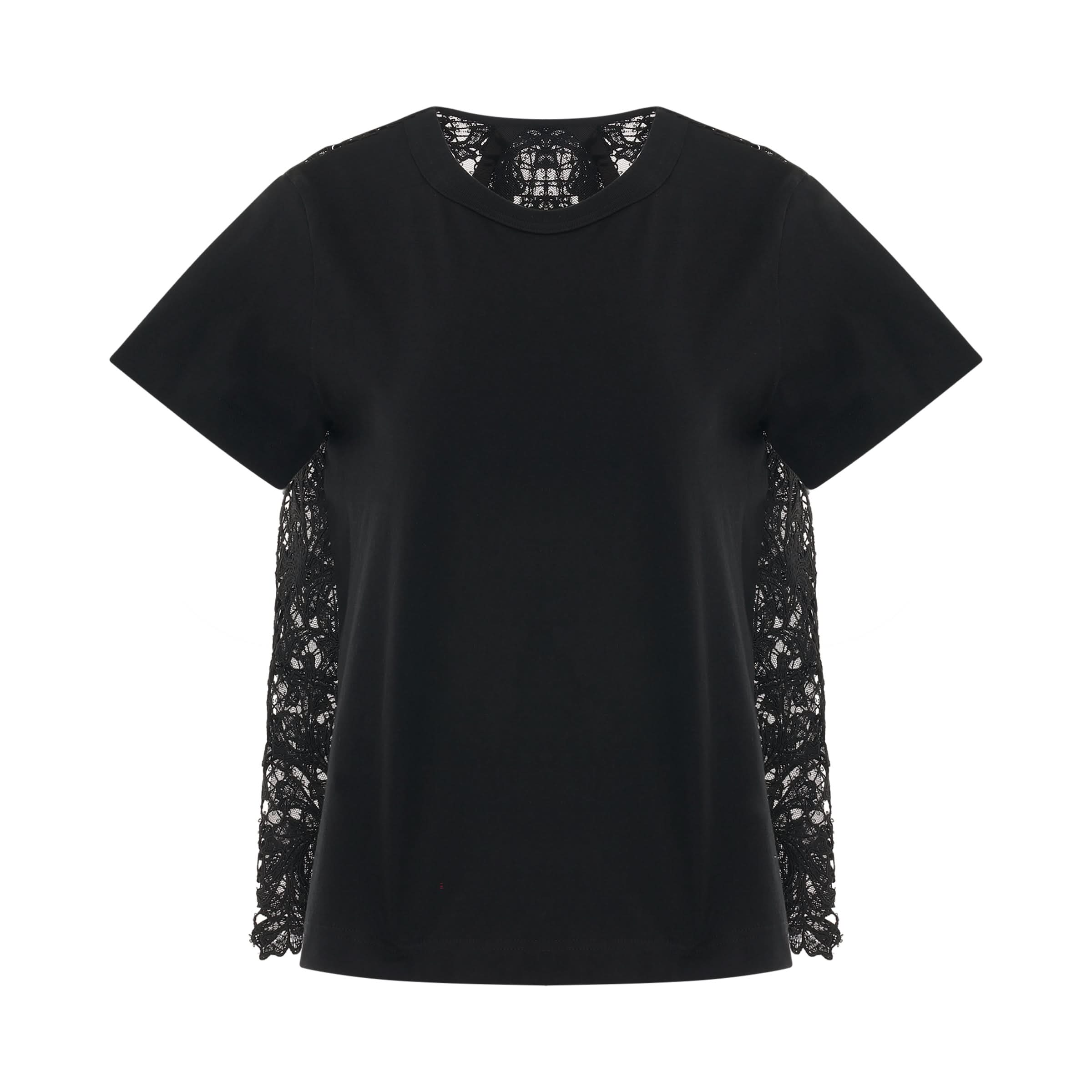 Embroidery Lace Cotton Jersey T-Shirt in Black