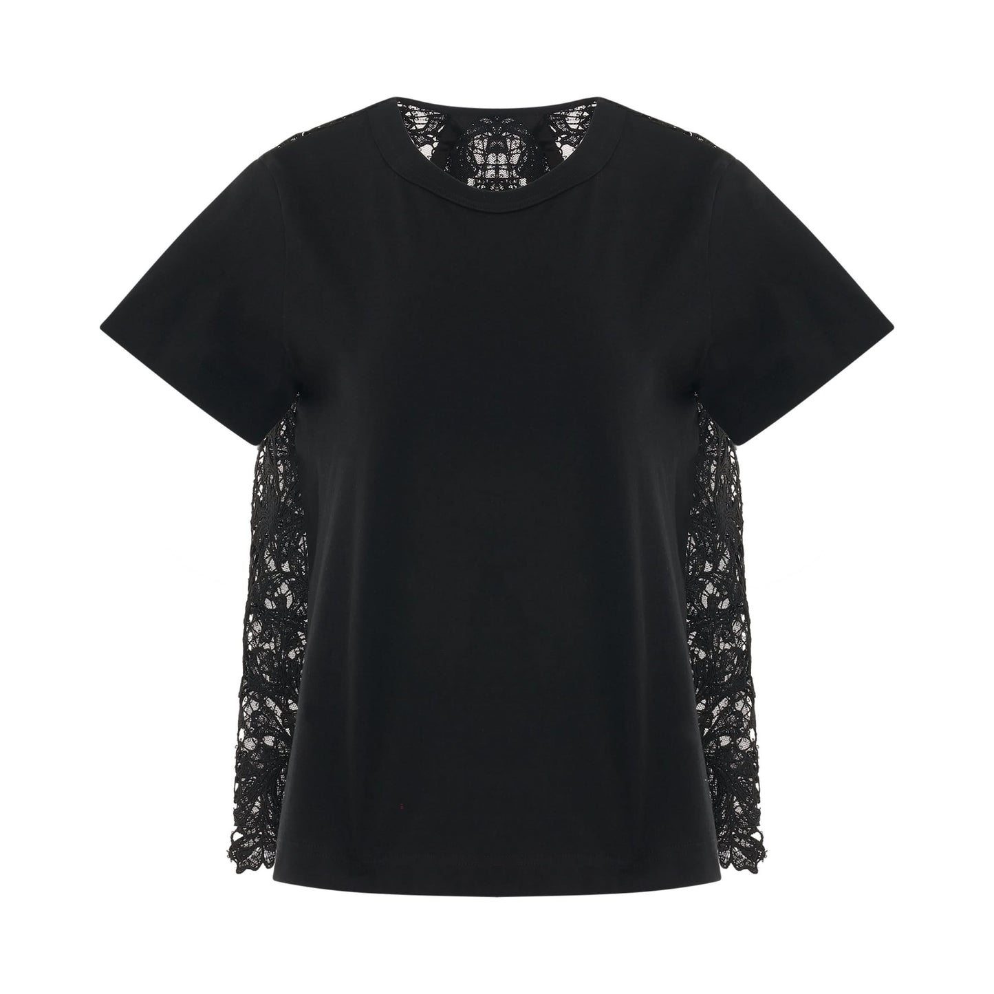 Embroidery Lace Cotton Jersey T-Shirt in Black