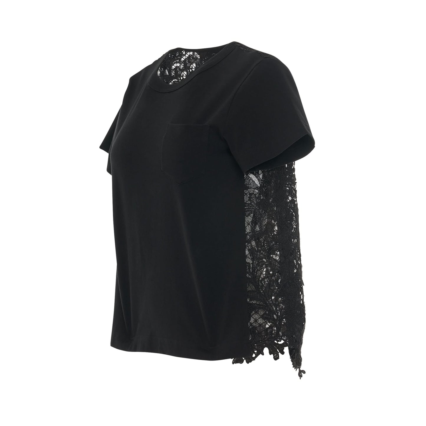 Embroidery Lace Cotton Jersey T-Shirt in Black