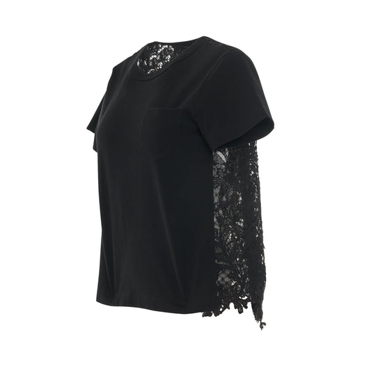 Embroidery Lace Cotton Jersey T-Shirt in Black