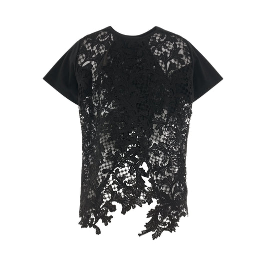 Embroidery Lace Cotton Jersey T-Shirt in Black