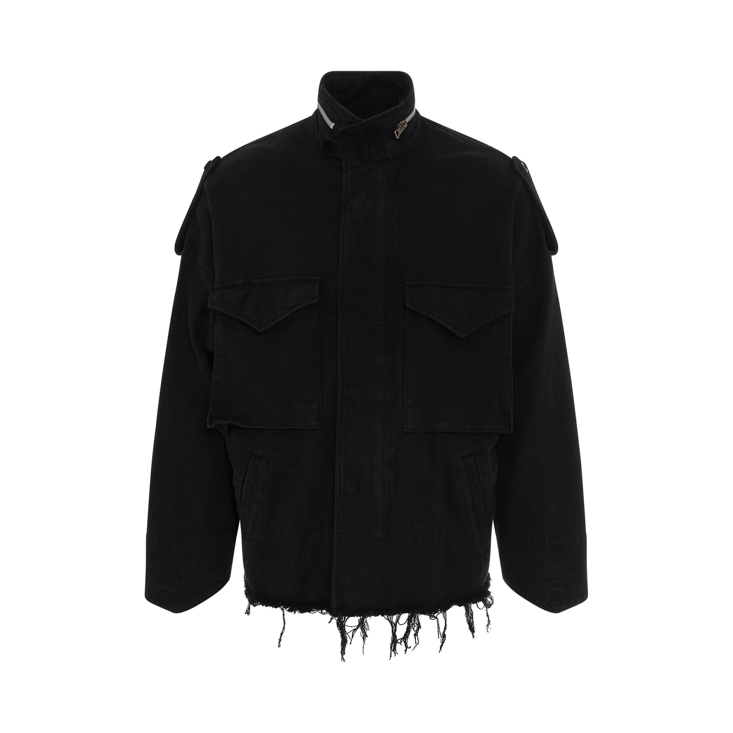 Silk Twill Military Jacket in Black