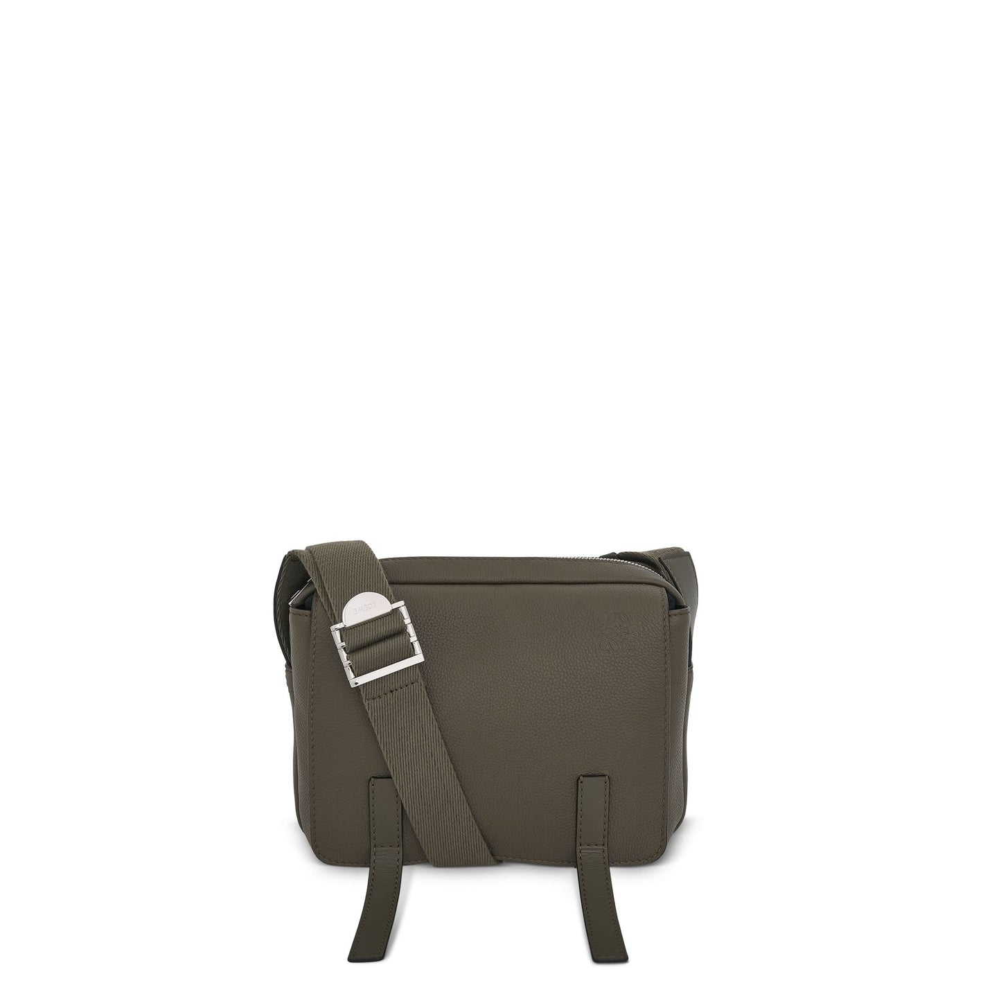 Military Messenger Bag in Soft Grained Calfskin in Green