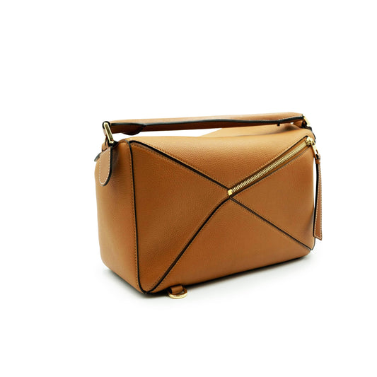 Medium Puzzle Bag in Soft Grained Calfskin in Light Caramel