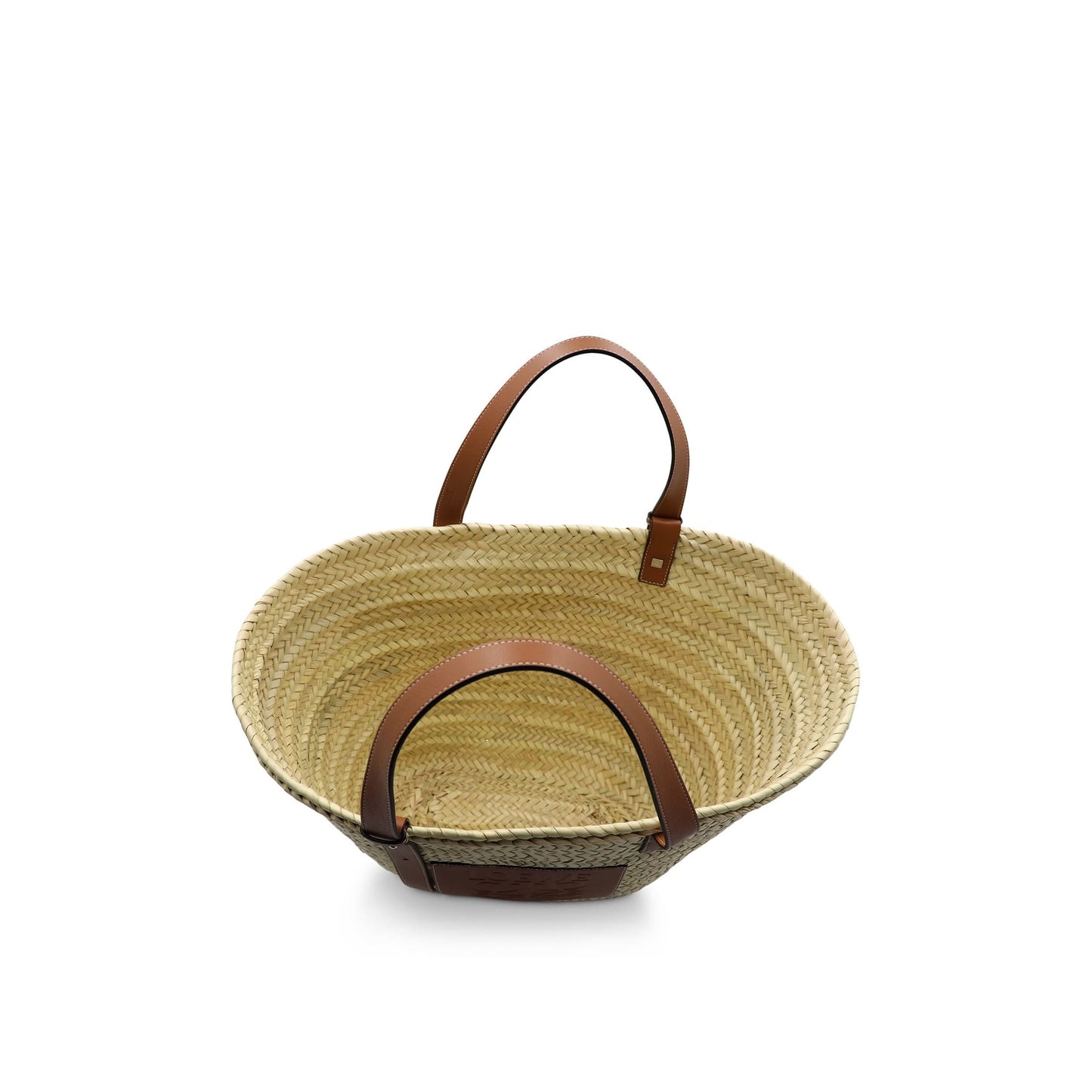 Large Basket Bag in Palm Leaf and Calfskin in Natural/Tan