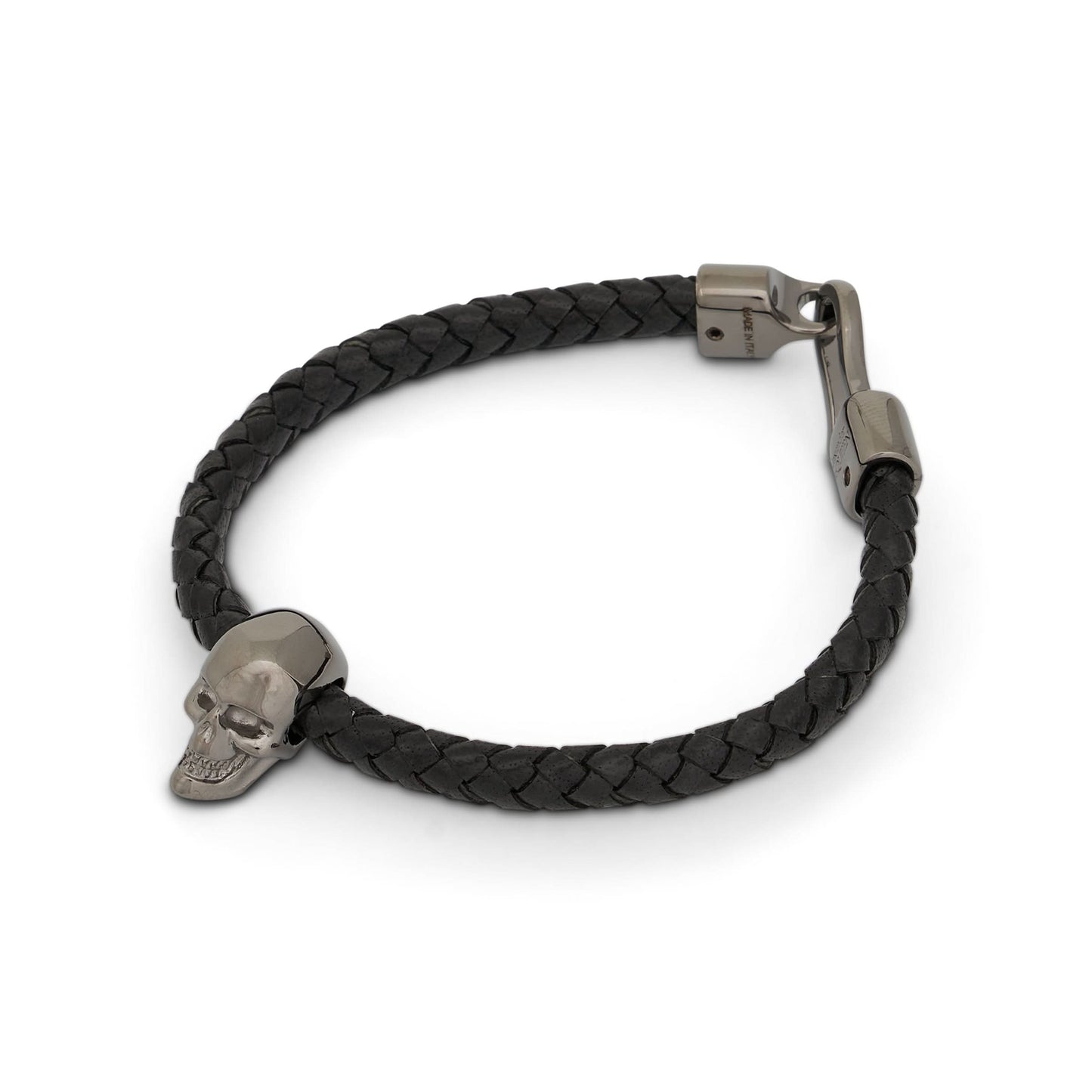 Skull Leather Bracelet in Black