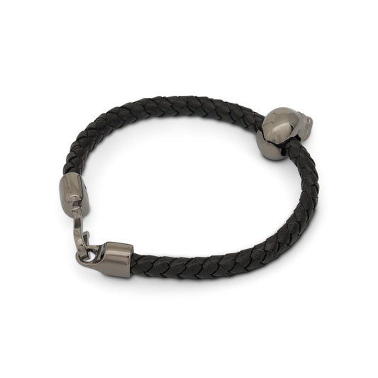 Skull Leather Bracelet in Black