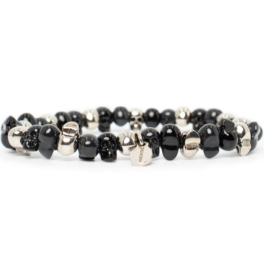 Beaded Skull Bracelet in Anthracite