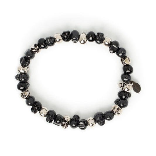 Beaded Skull Bracelet in Anthracite