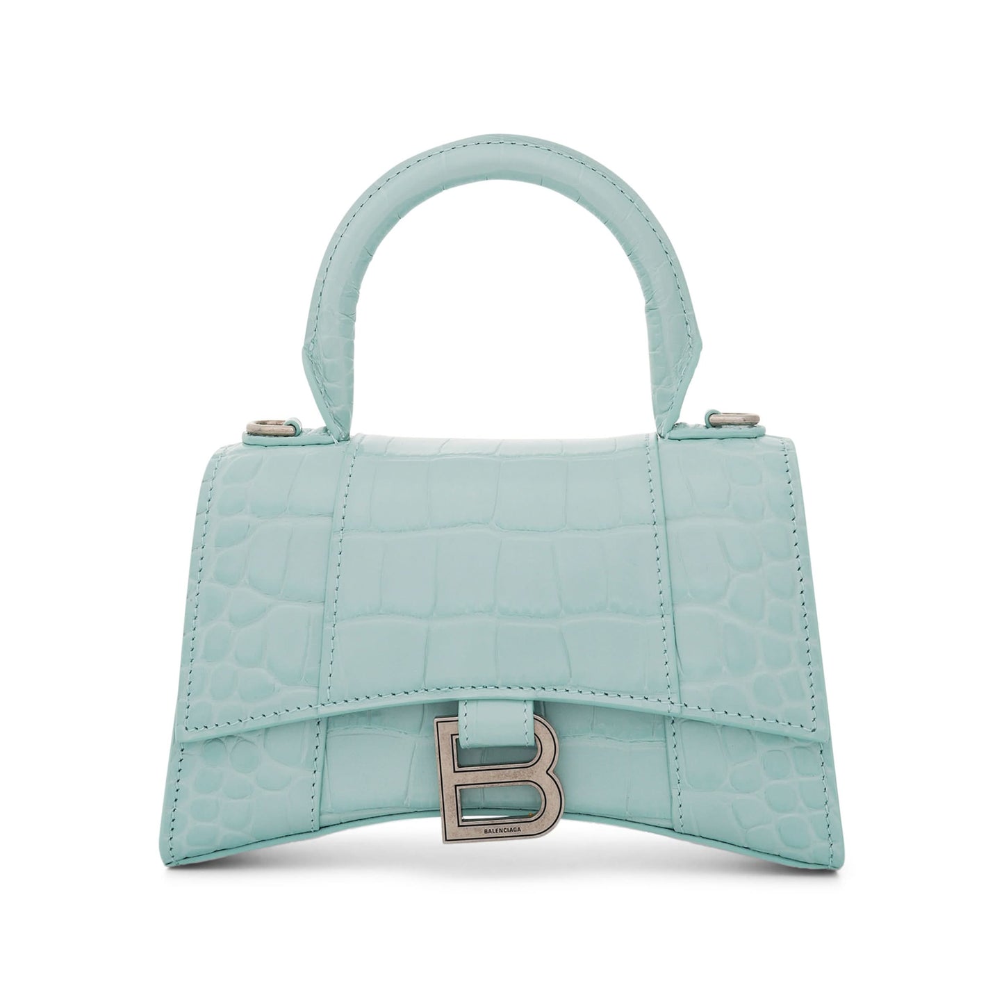 Hourglass XS Croco Embossed Bag in Green Aqua