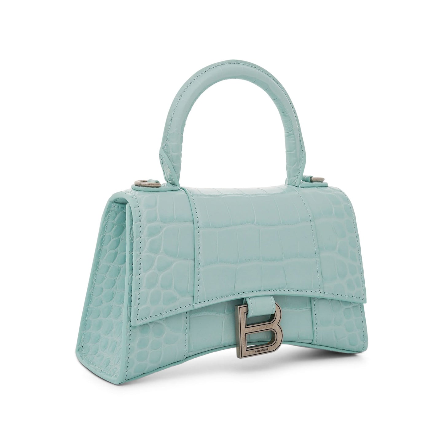 Hourglass XS Croco Embossed Bag in Green Aqua