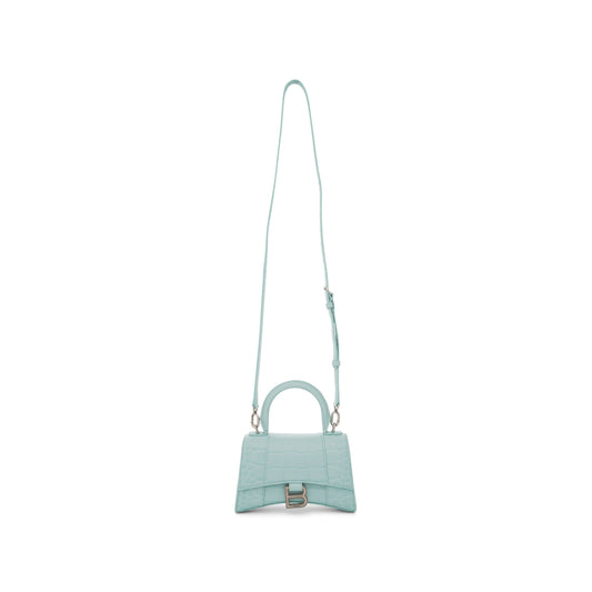 Hourglass XS Croco Embossed Bag in Green Aqua