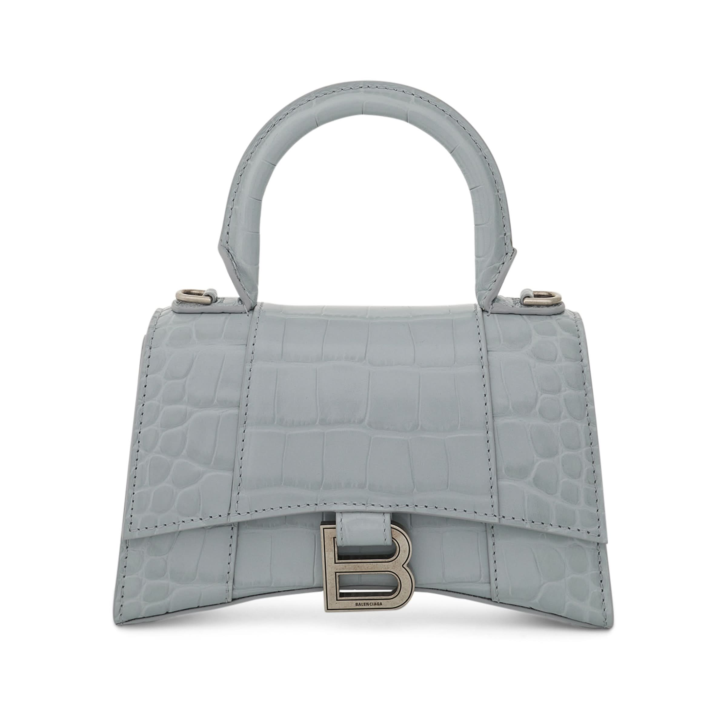 Hourglass XS Croco Embossed Bag in Ash Blue