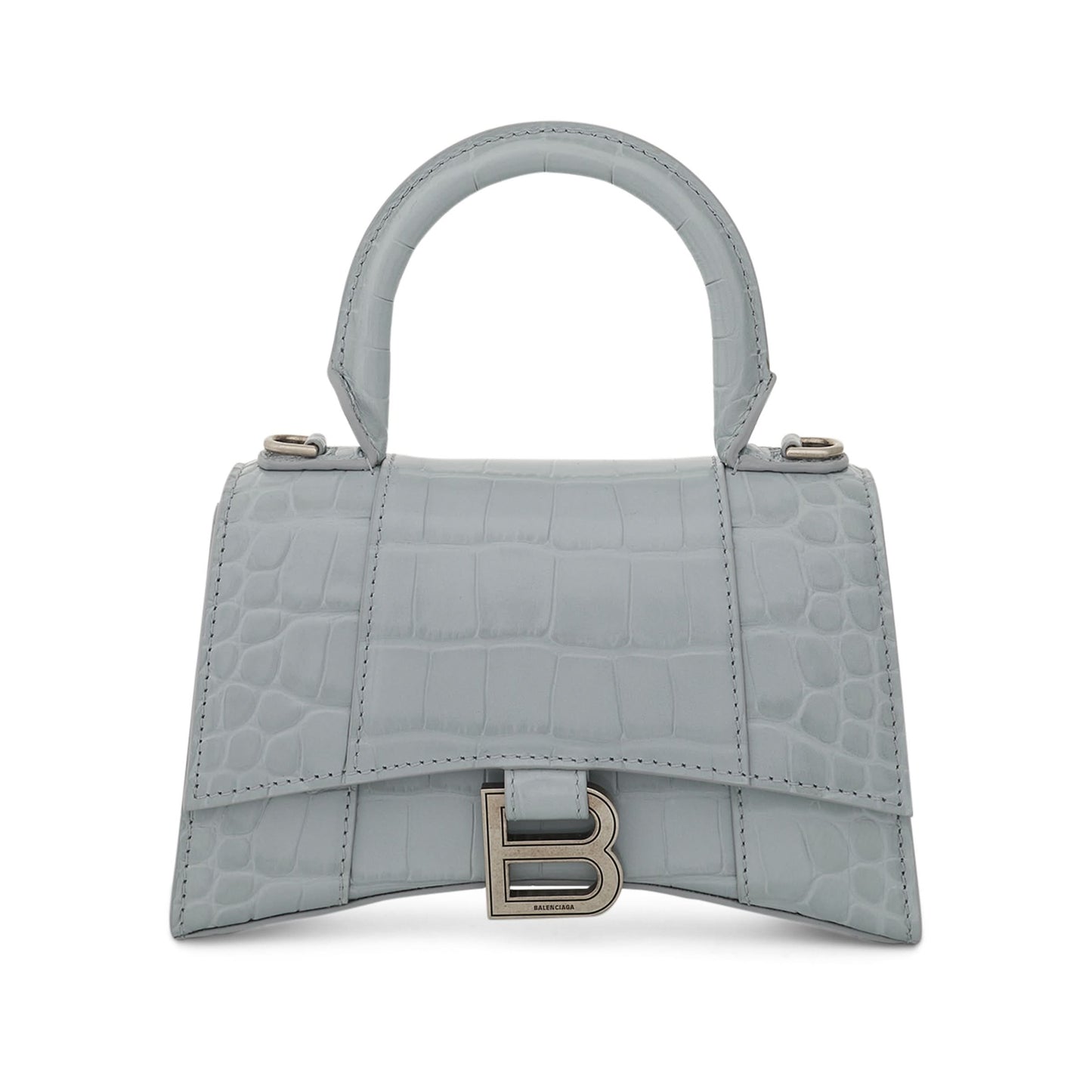 Hourglass XS Croco Embossed Bag in Ash Blue