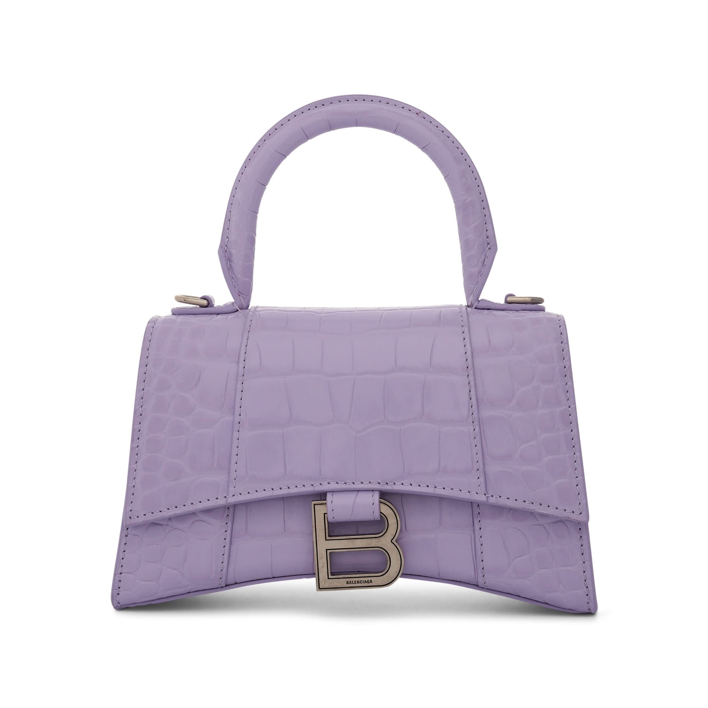 Hourglass XS Shiny Croco Bag in Lilac