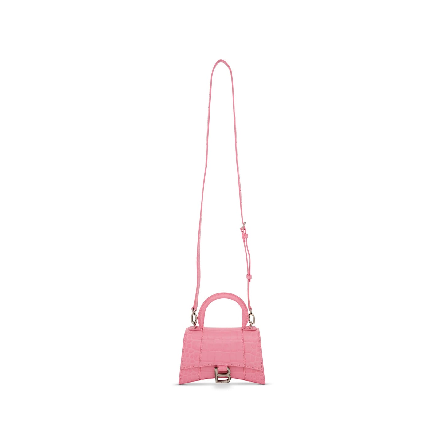 Hourglass XS Croco Embossed Bag in Sweet Pink