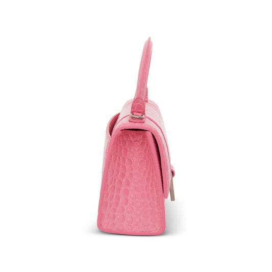 Hourglass XS Croco Embossed Bag in Sweet Pink