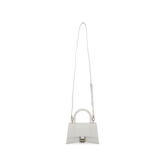 Hourglass XS Croco Embossed Bag in White