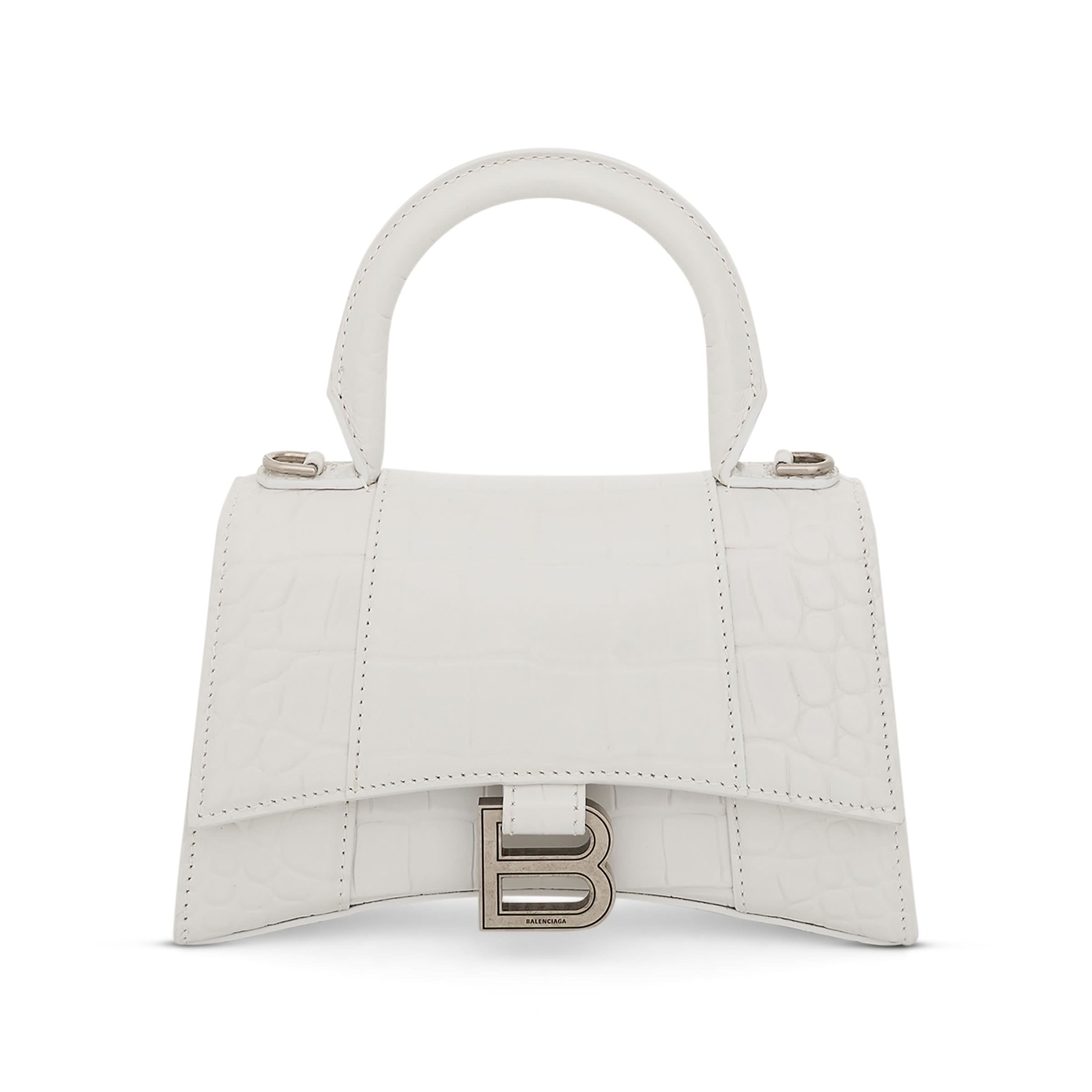 Hourglass XS Croco Embossed Bag in White