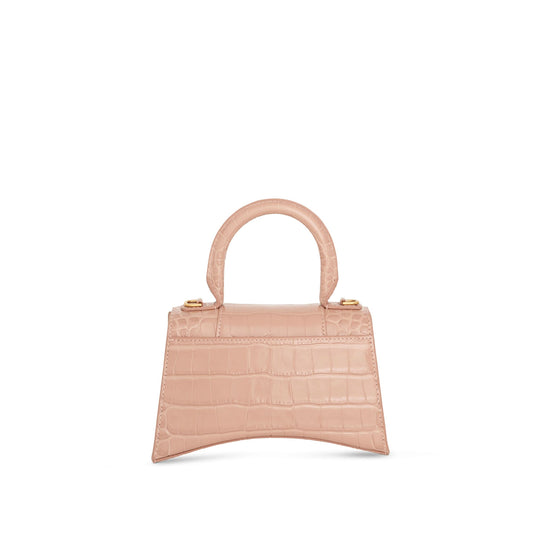 Hourglass XS Croco Embossed Bag in Nude Beige