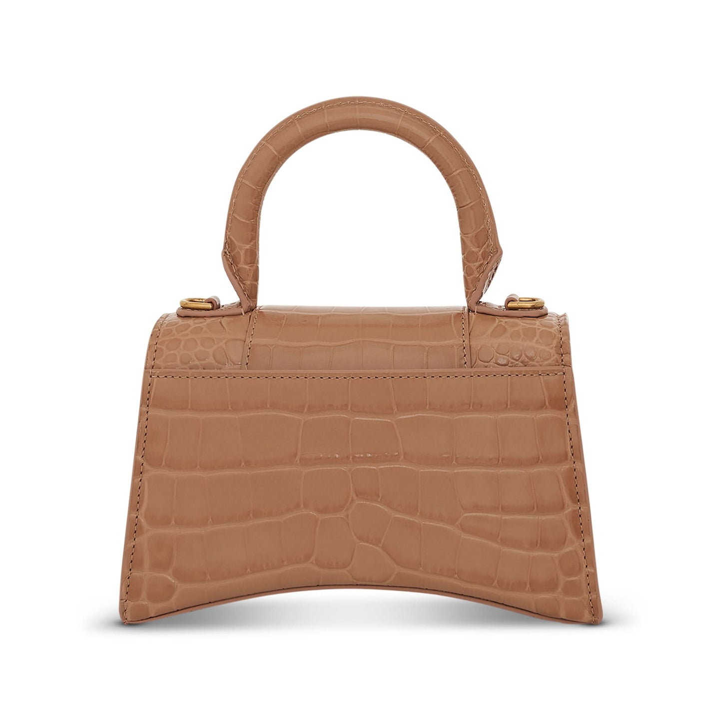 Hourglass XS Croco Embossed Bag in Beige with Gold Plague