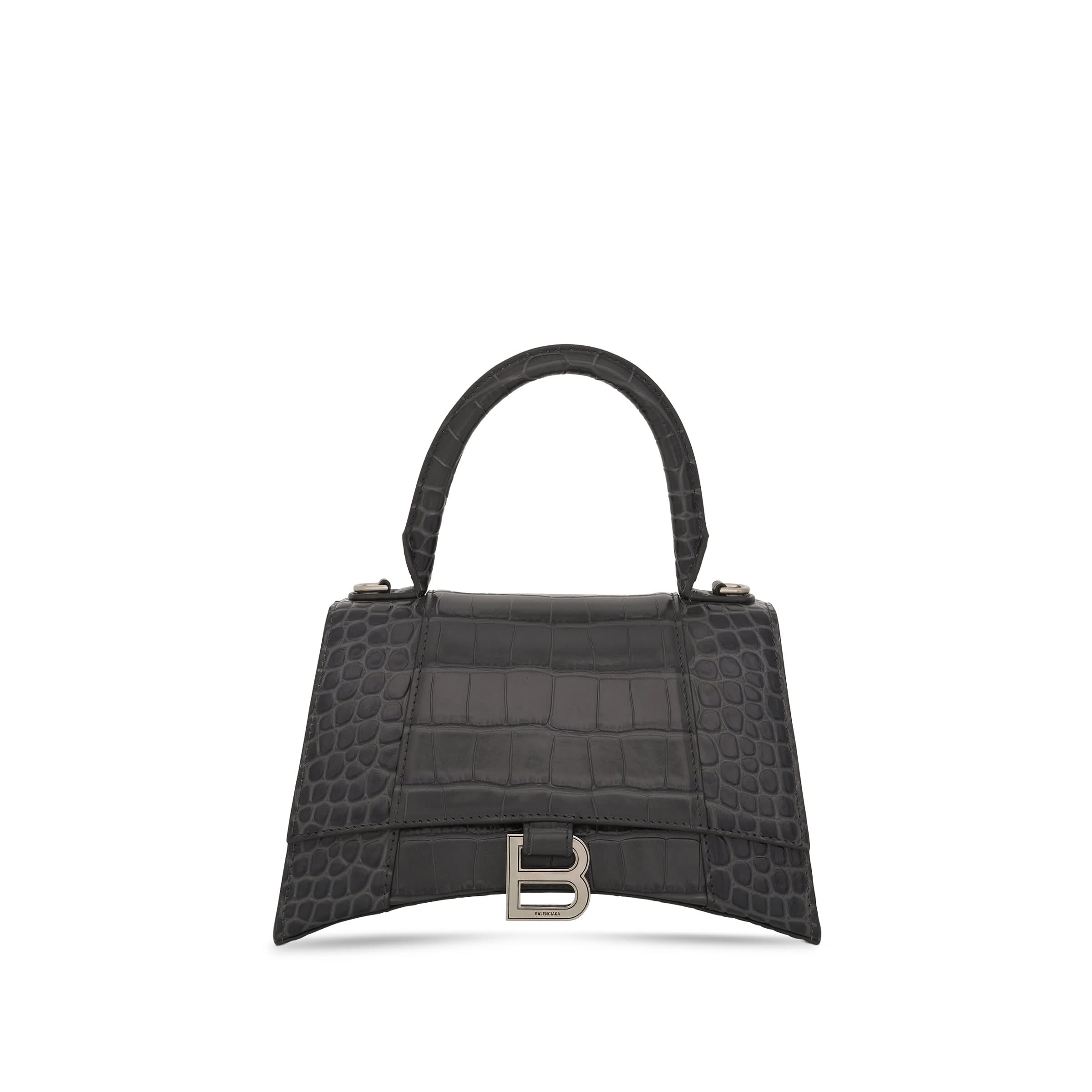 Hourglass Small Croco Embossed Bag in Dark Grey