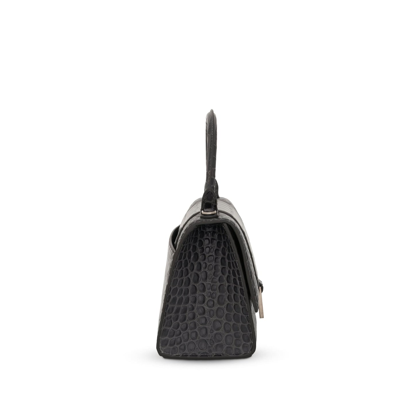 Hourglass Small Croco Embossed Bag in Dark Grey