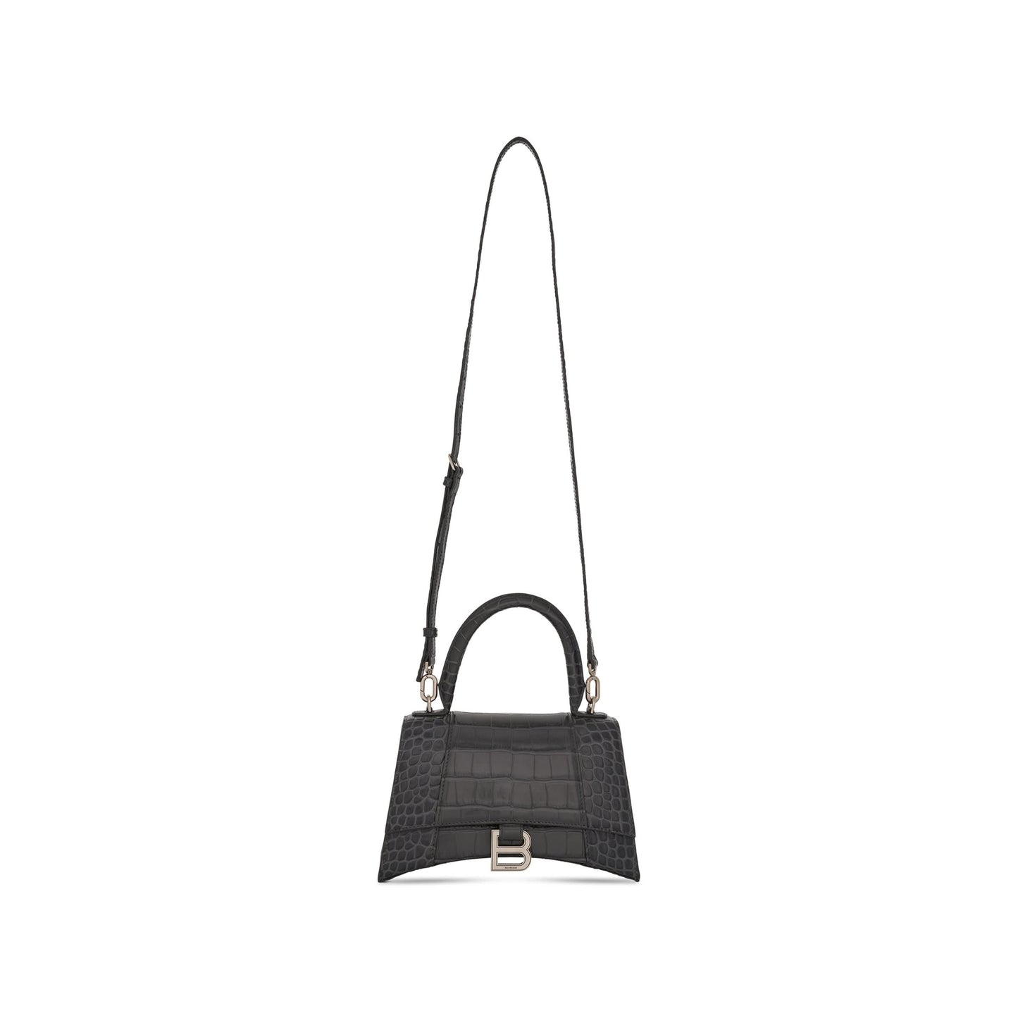 Hourglass Small Croco Embossed Bag in Dark Grey