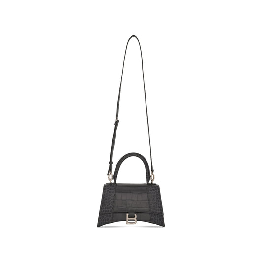 Hourglass Small Croco Embossed Bag in Dark Grey