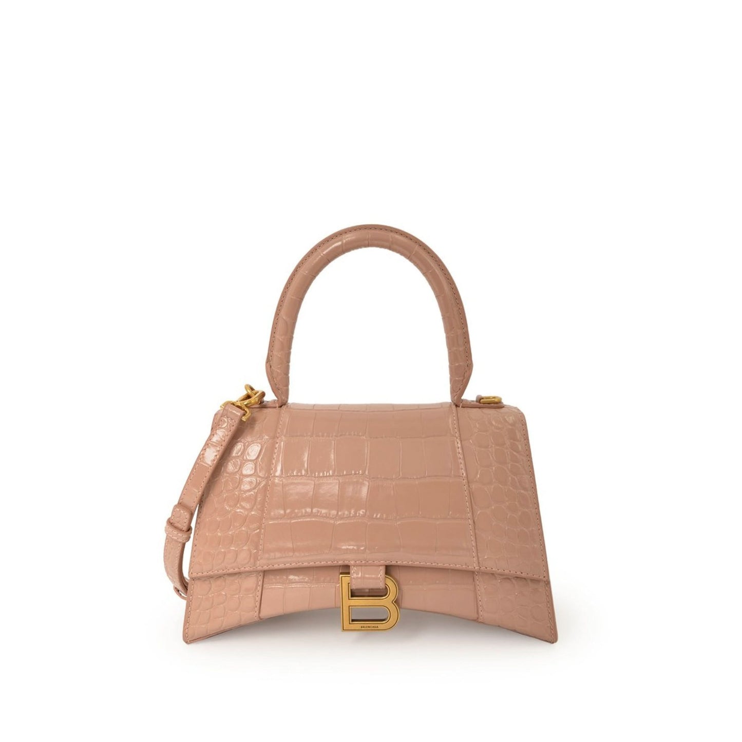 Hourglass Small Croco Embossed Bag in Nude Beige