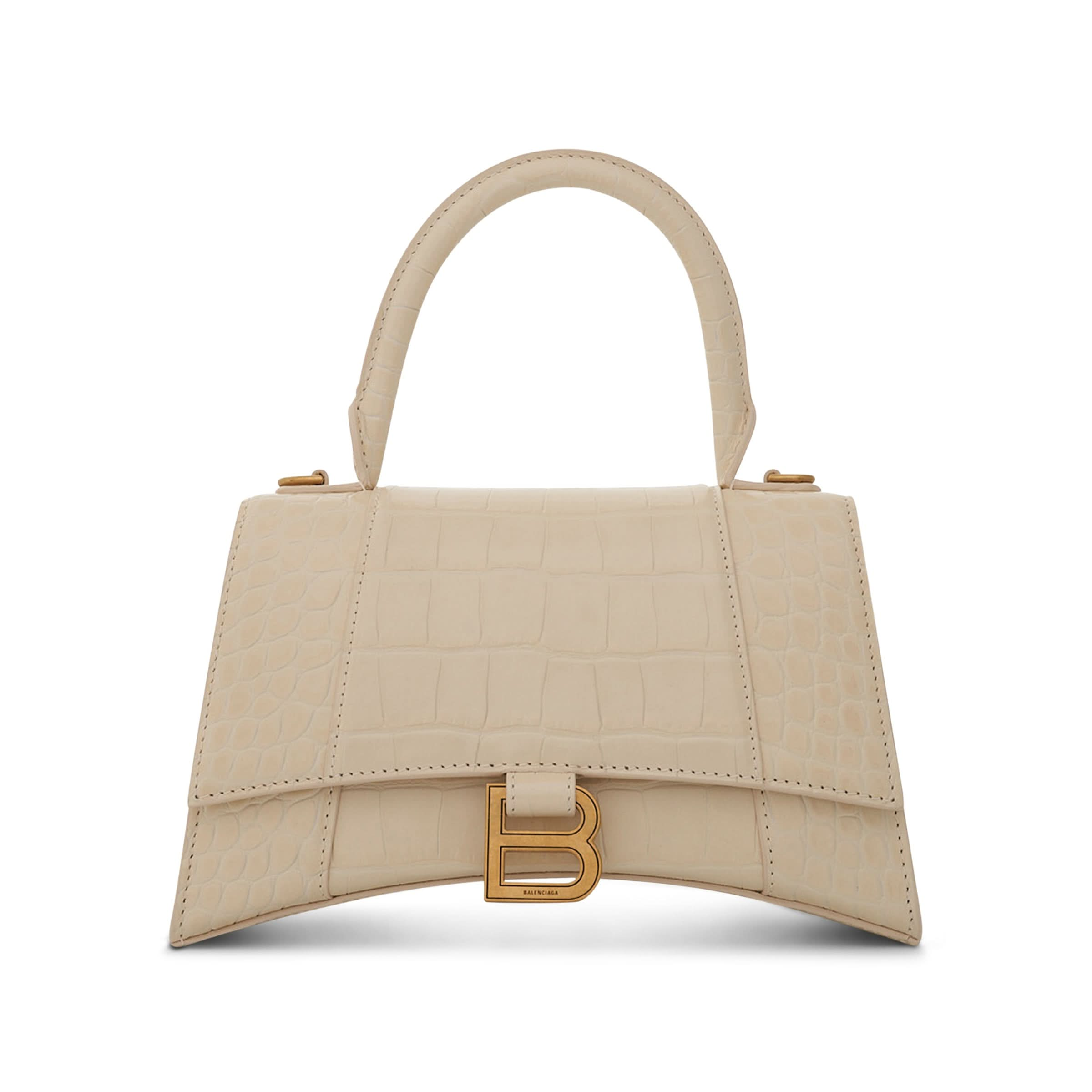 Hourglass Small Croco Embossed Bag in Yellow Beige