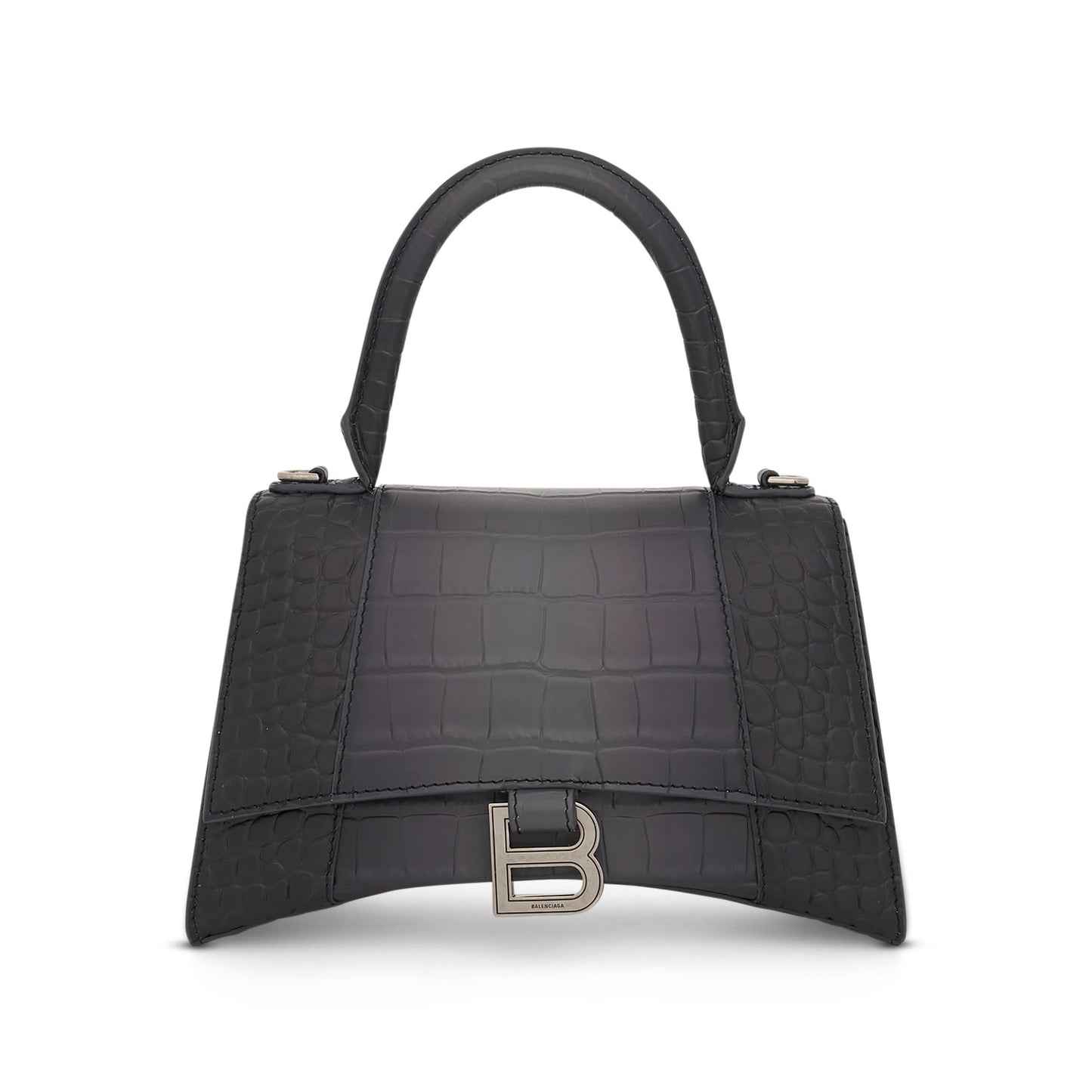 Hourglass Small Degrade Shiny Croco Bag in Dark Grey